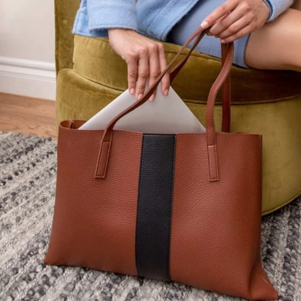 Vince Camuto Brown, Black Leather Tote
